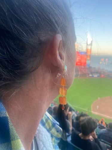 Customer photo review of Colorful Confidence - Carnelian Earrings