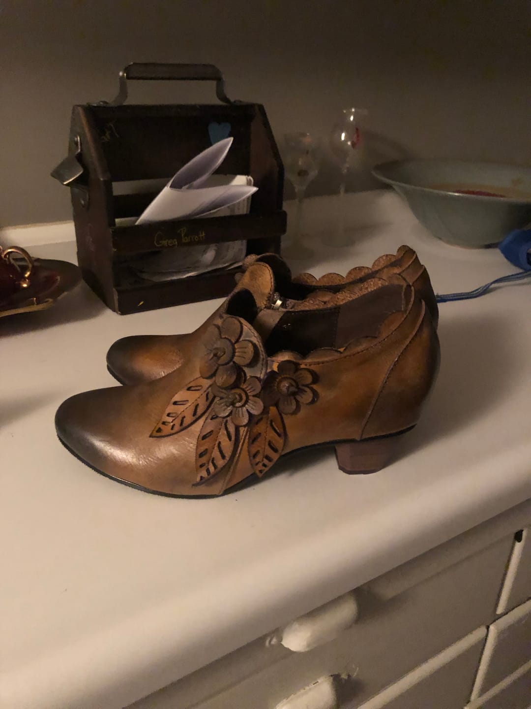 Customer photo review of Retro Handmade Floral Leather Low-Heel Pumps