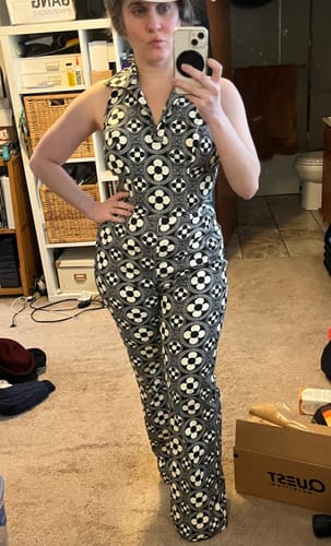 Customer photo review of Cecilia Jumpsuit in Black and White Flower