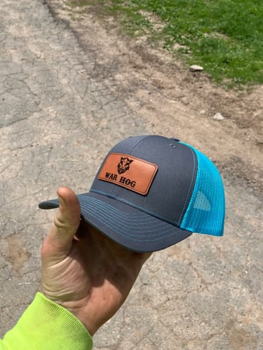 Customer photo review of Custom Leather Patch Trucker Hat - Richardson 112
