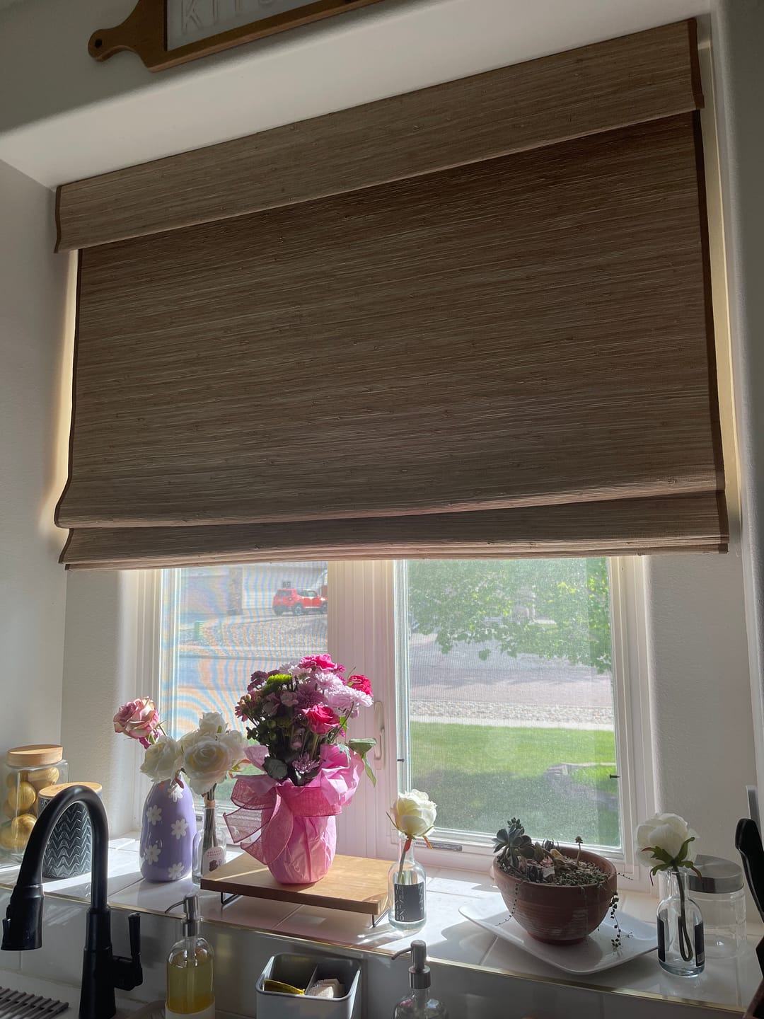 Customer photo review of SmartWings Motorized Woven Wood Shades 100% Blackout