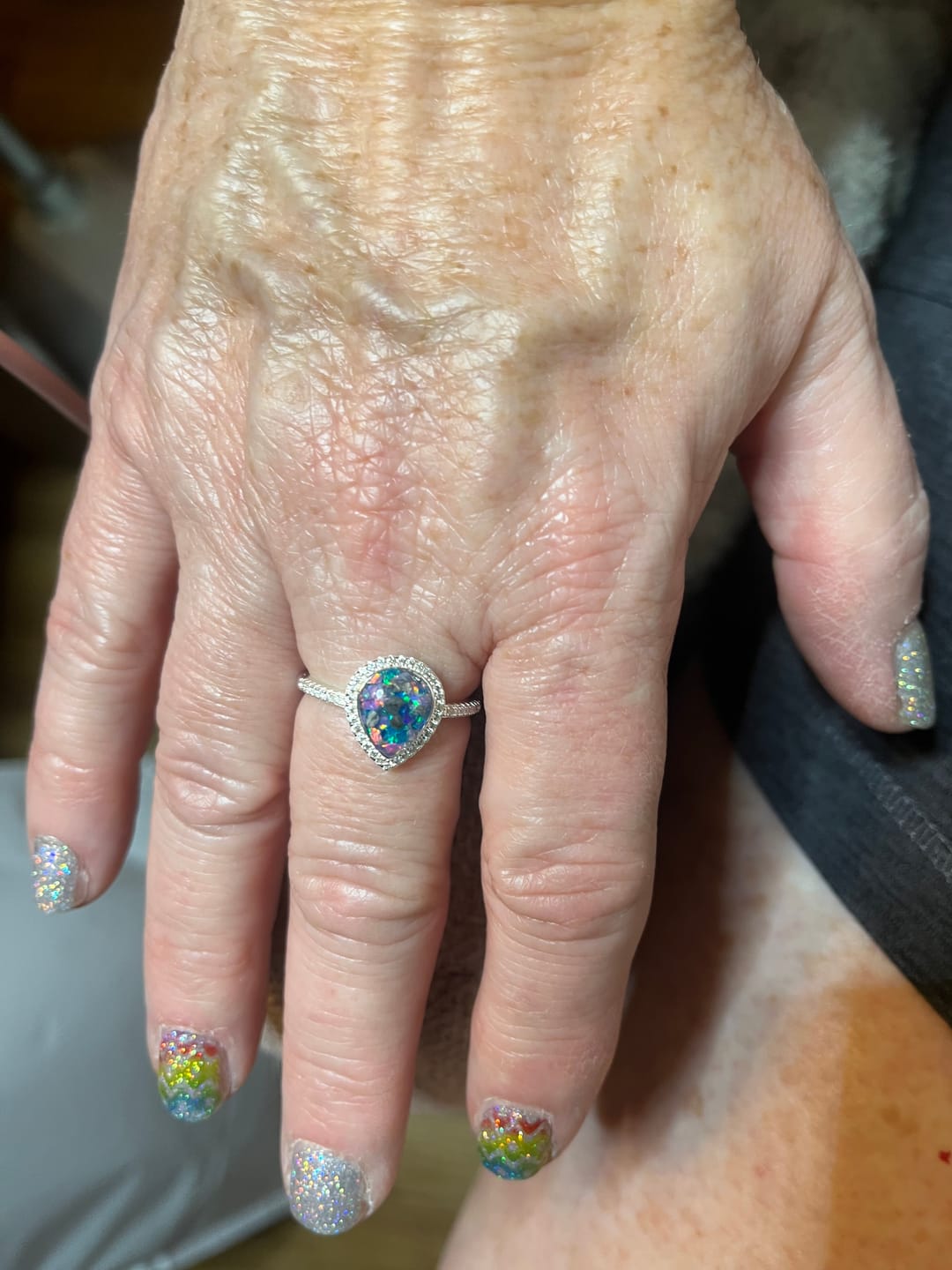 Customer photo review of Bedazzled Pear Opal Ring with Cremation Ashes