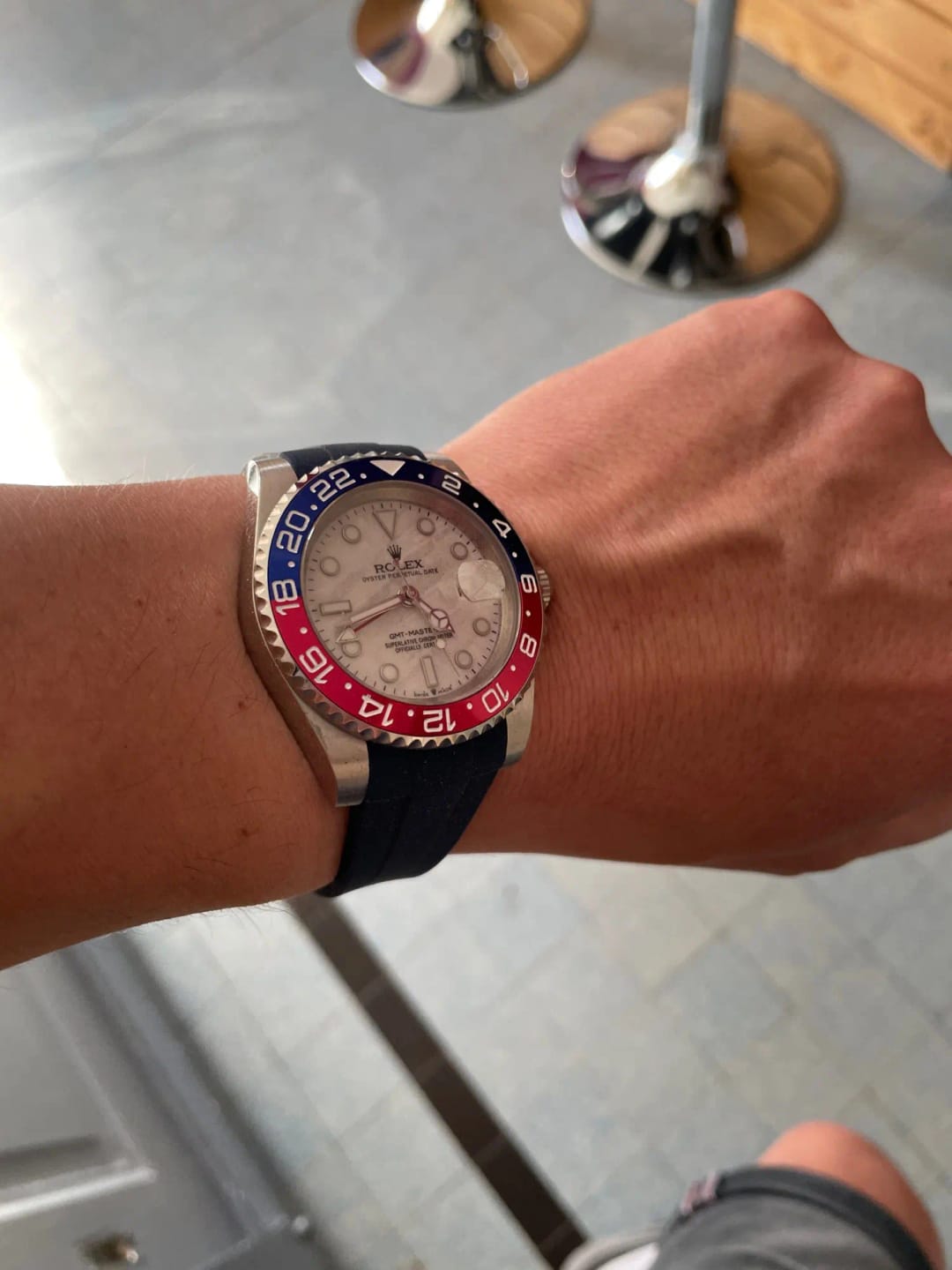Customer photo review of Curved Premium Rubber Strap - Neptune Blue