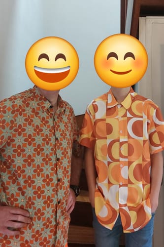 Customer photo review of Chemise d'été rétro boutonnée pour homme vintage orange années 70 géométrique été plage cool chemise à manches courte