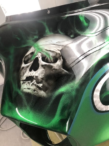 Customer photo review of Skull in the dark with smoke coming out of the eye sockets - Airbrush Stencil