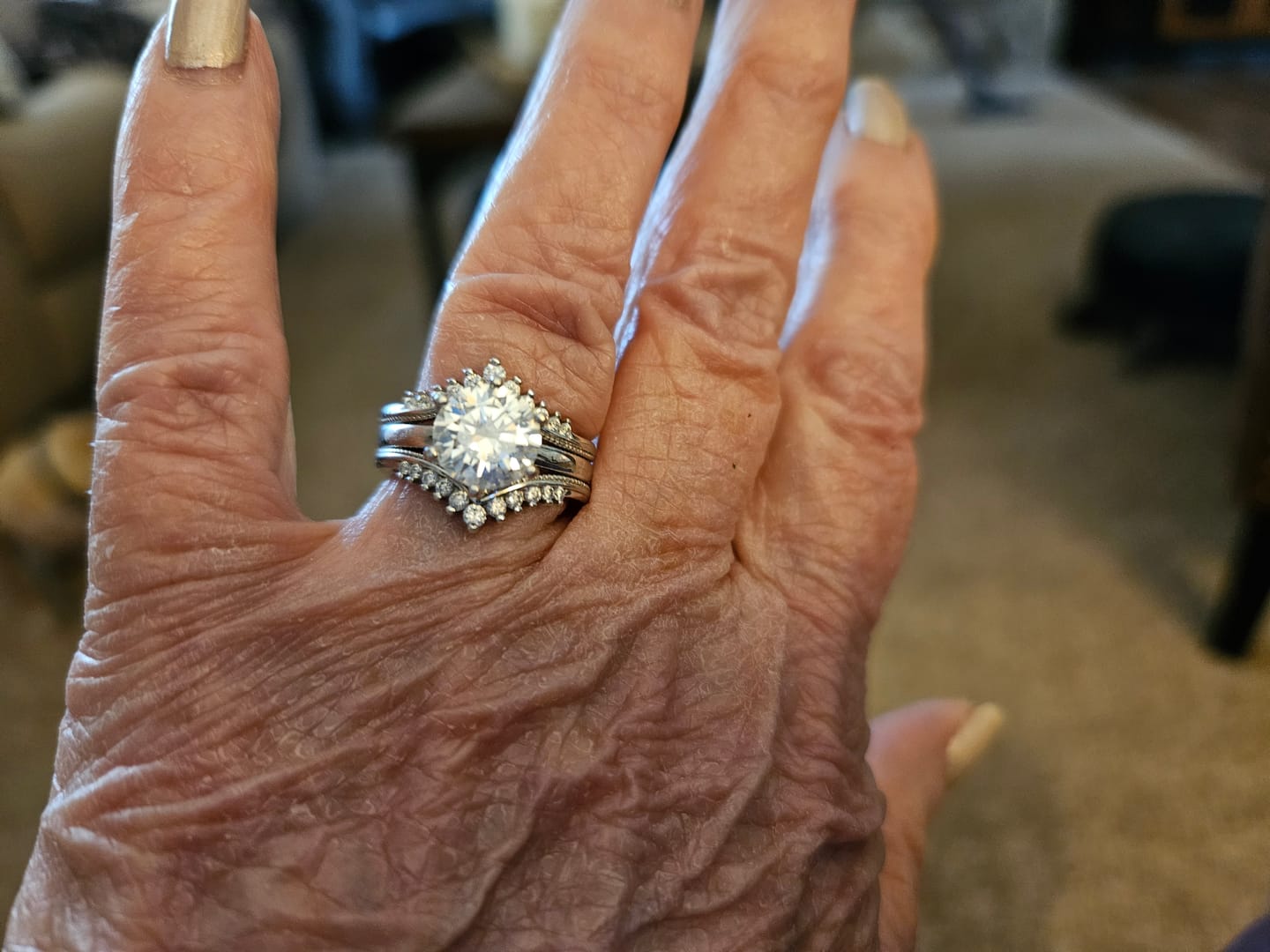 Customer photo review of Solitaire Moissanite With Enhancer Shank Bridal Engagement Ring Set