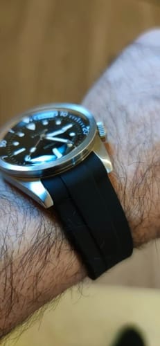 Customer photo review of Curved Rubber Strap - Beige & White Stripe