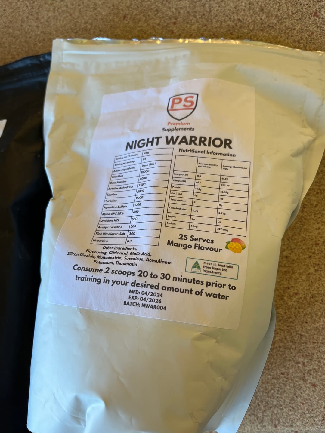 Customer photo review of Night warrior Caffeine-free Pre-workout
