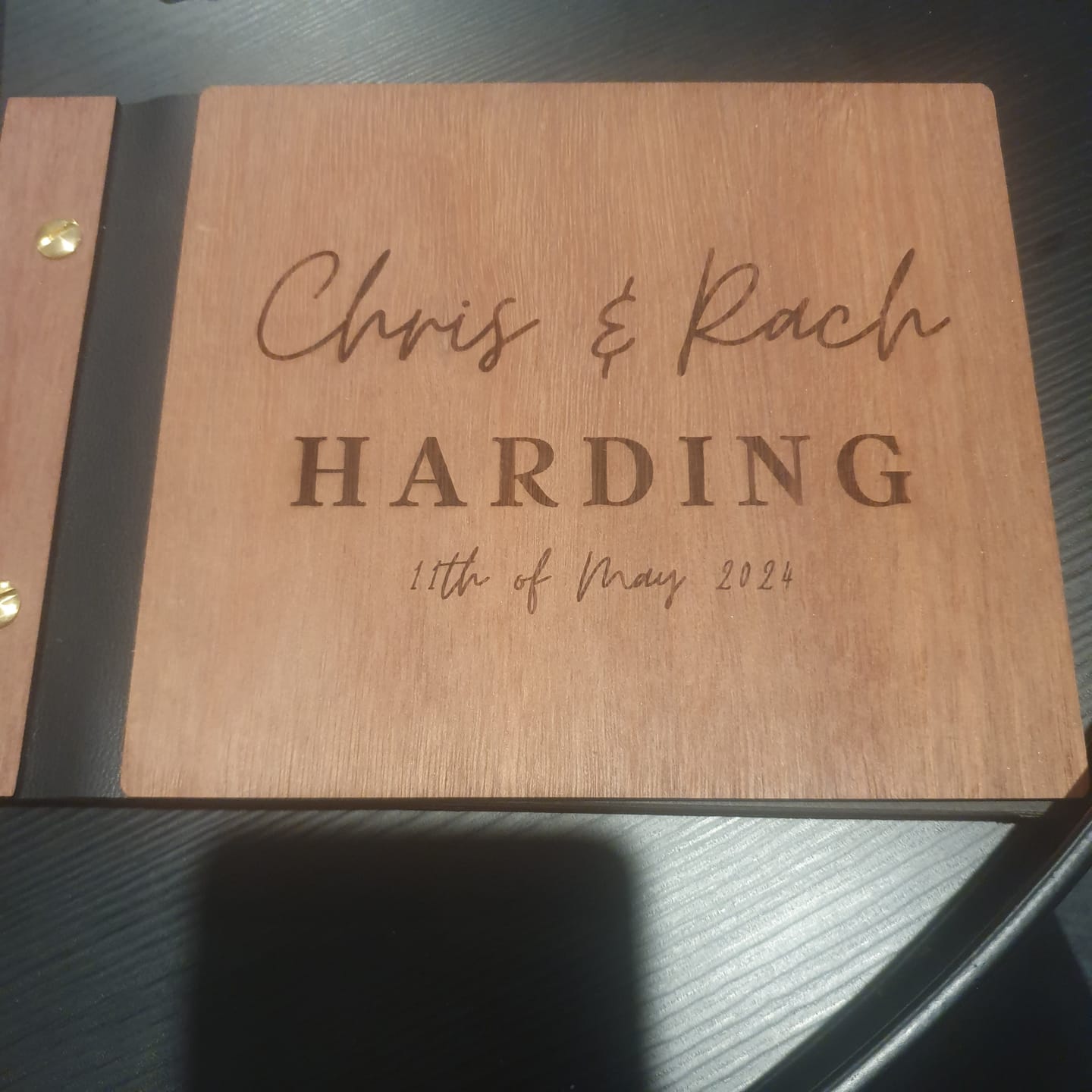 Customer photo review of Personalised Engraving Wooden & Vegan Leather Wedding Guest Book