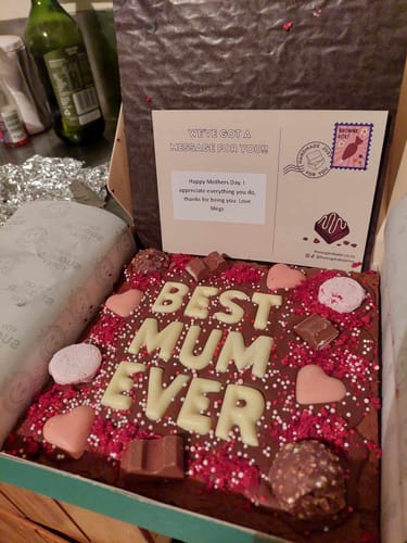 Customer photo review of Custom message heart brownie