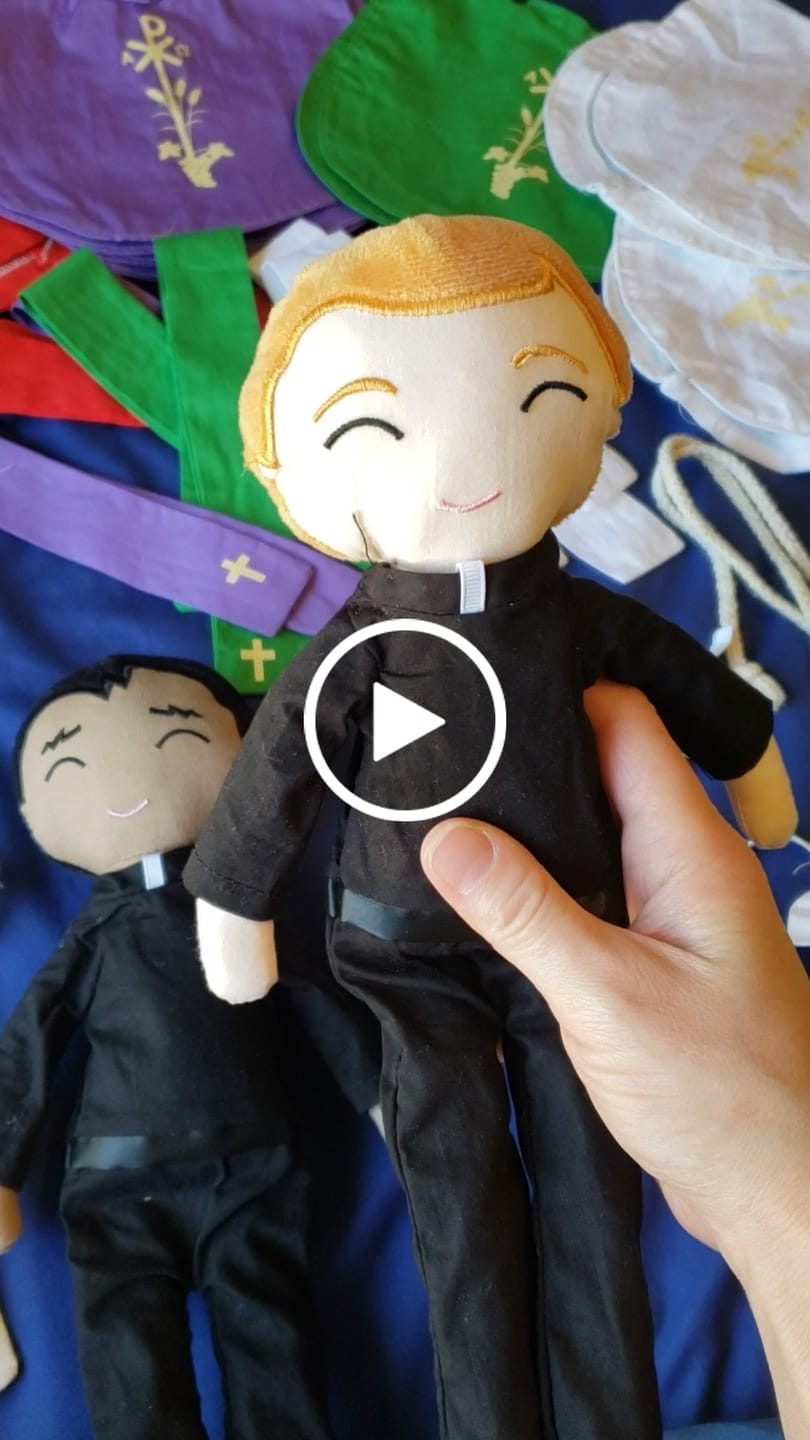 Customer video review of Father Mark Catholic Priest Rag Doll 14 Piece Set
