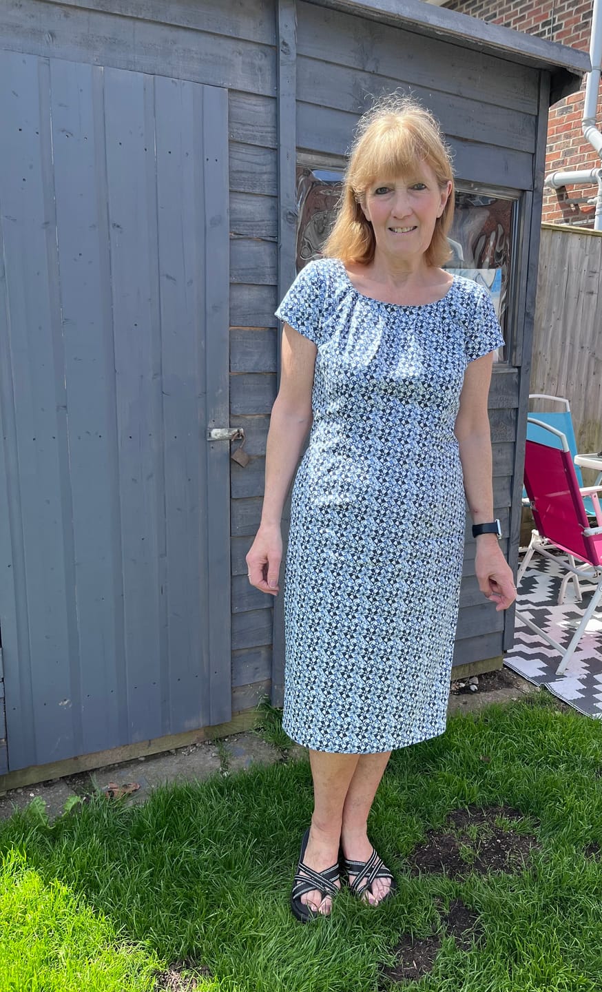 Customer photo review of Abstract Blue Tiles Cotton Sateen Fabric