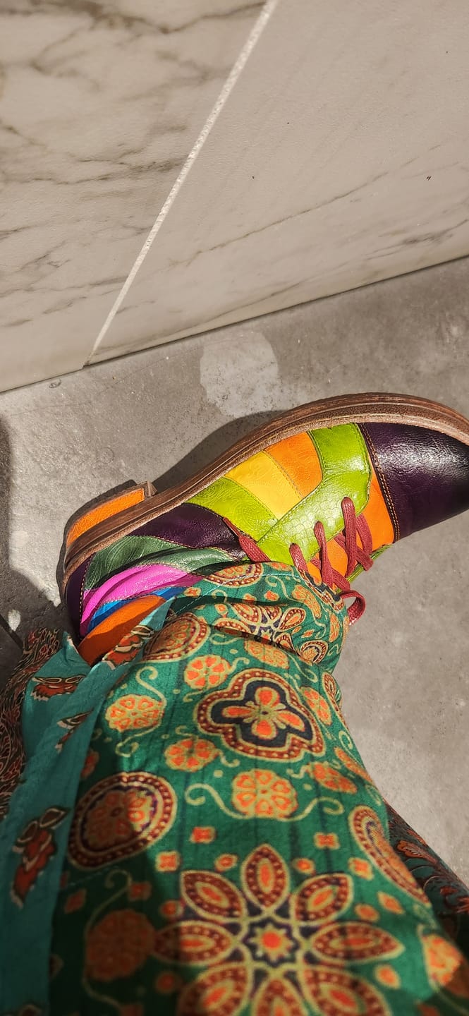Customer photo review of Retro Hand-polished Rainbow Ankle Boots