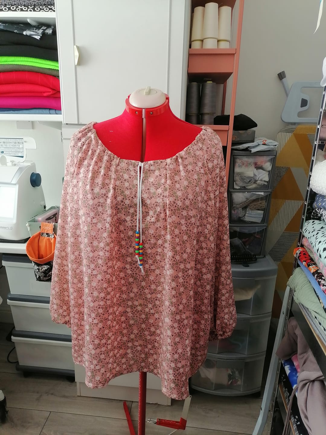 Customer photo review of Khaki and White on Peach Crepe Fabric