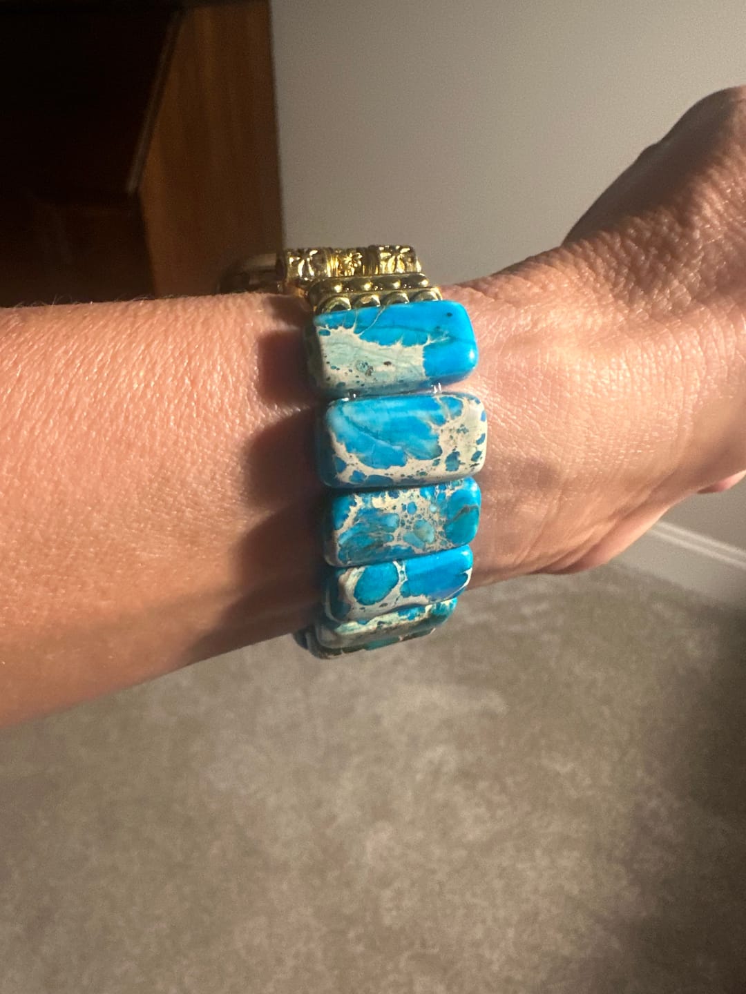 Customer photo review of Turquoise Tibetan Jasper Stretch Apple Watch Strap