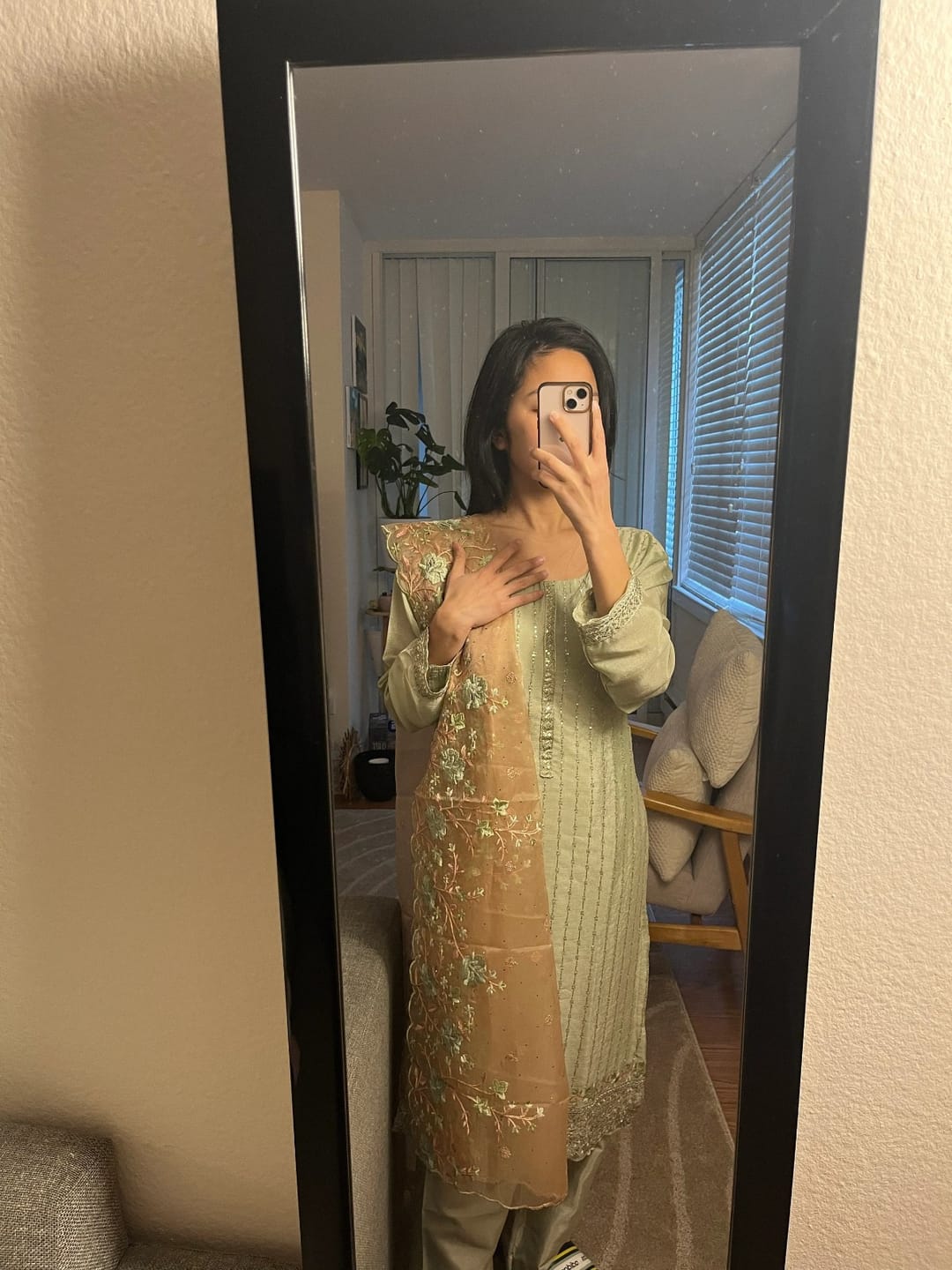 Customer photo review of Chinon Fabric Traditional Style Stitched Salwar Kameez Trouser Pant Suits