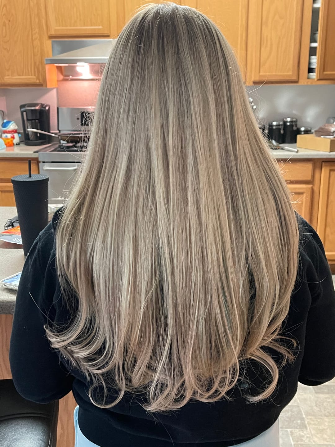 Customer photo review of Clip on Hair Topper Human Hair Highlight Blonde with Pink Gold #18/613