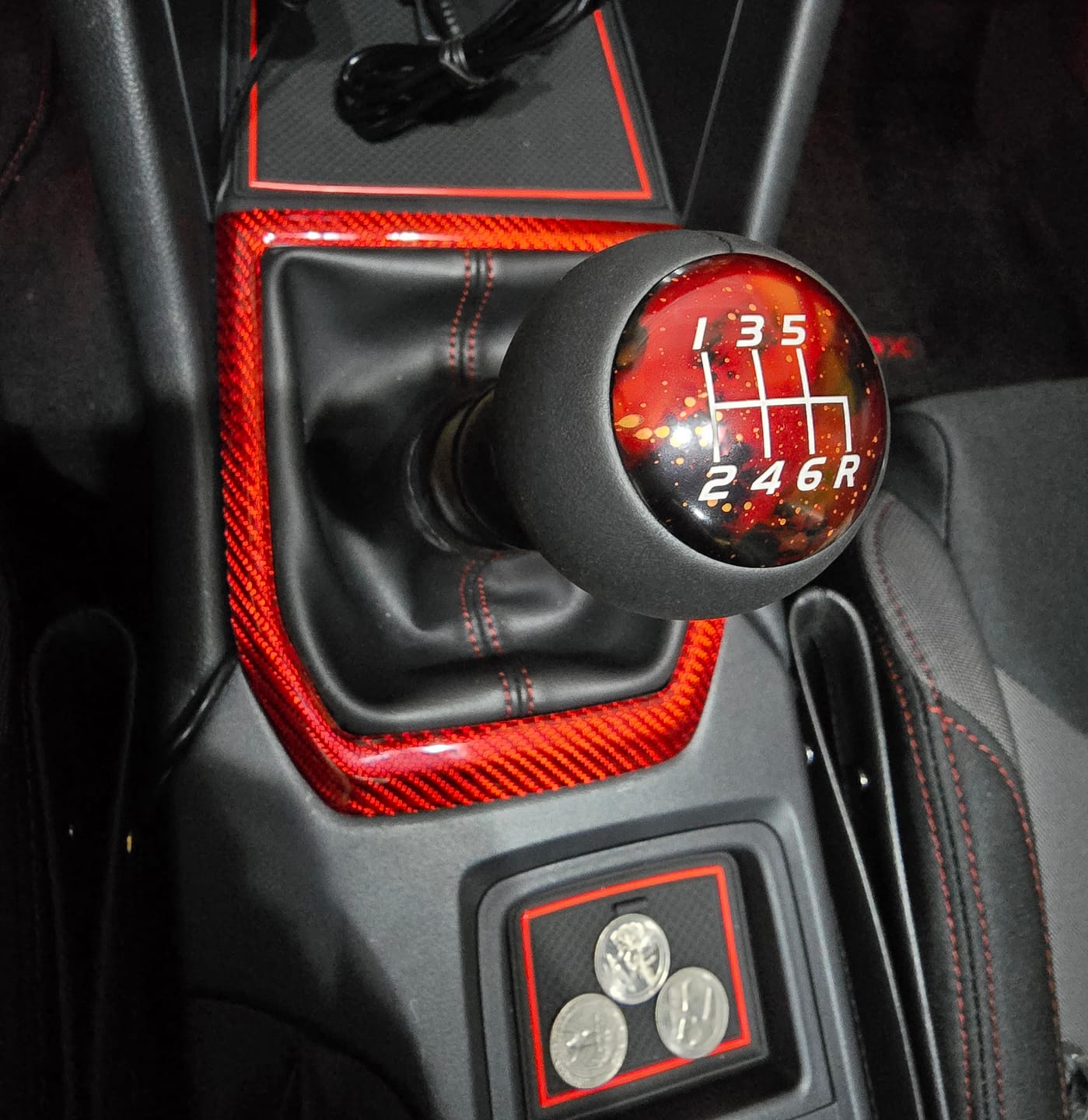 Customer photo review of 2022-25 Subaru WRX Red Carbon Fiber Shifter Trim Cover