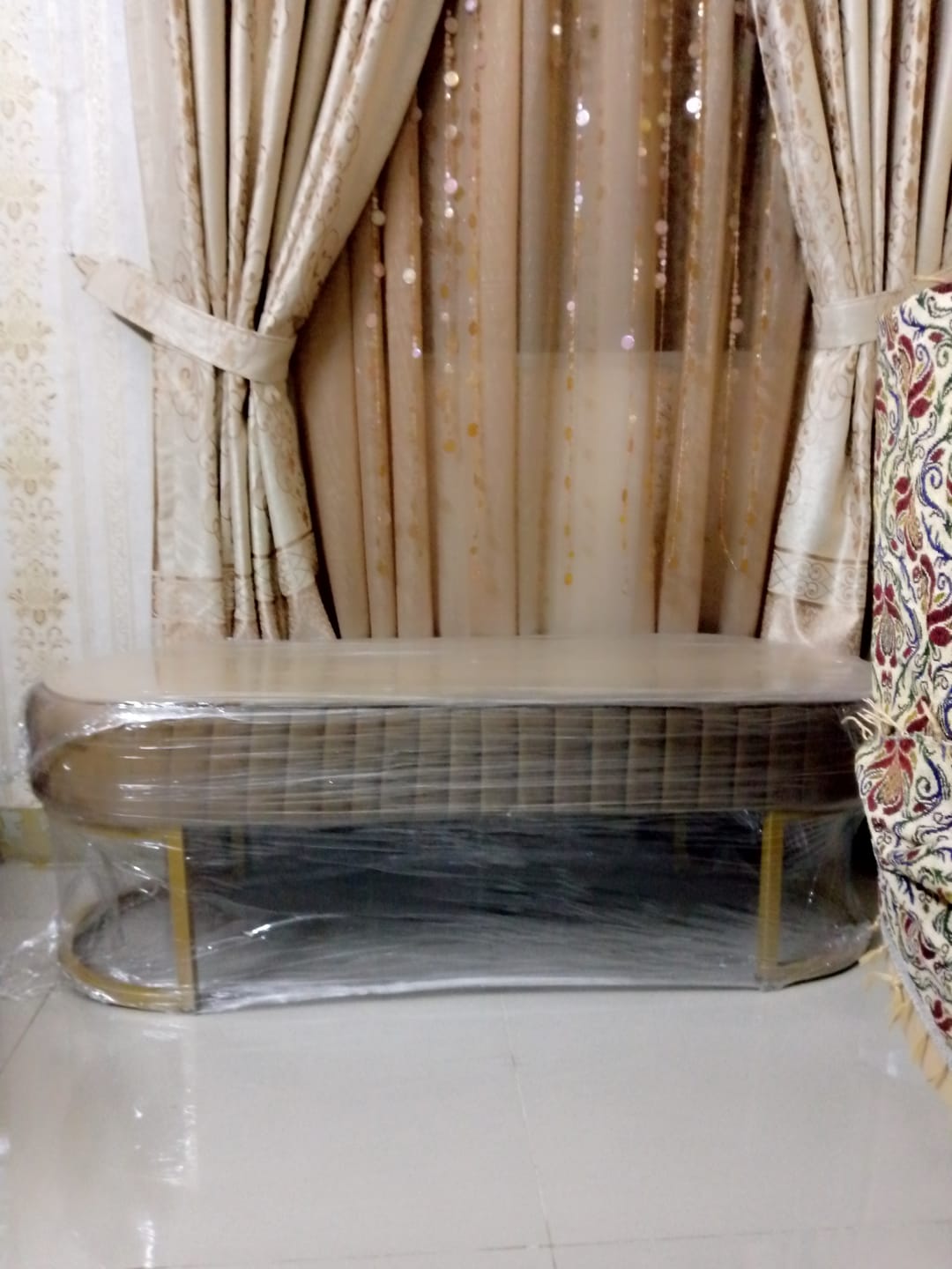 Customer photo review of Luxury 3 Seater Bedroom Steel Stool -984
