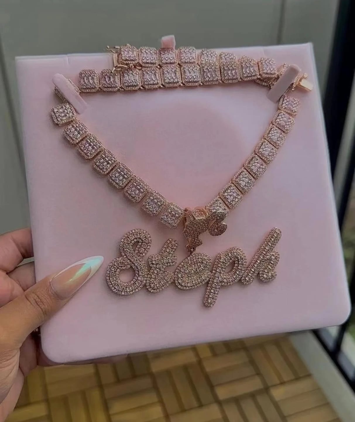 Customer photo review of PINK FASHIONISTA CUSTOM NECKLACE