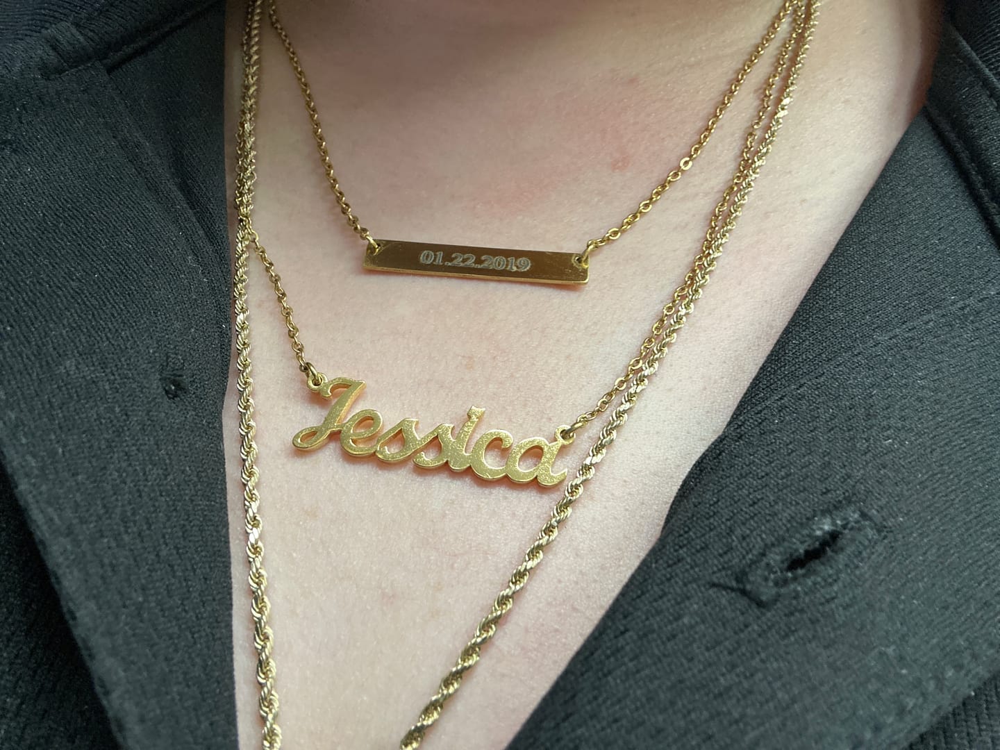 Customer photo review of Engraved Bar Necklace