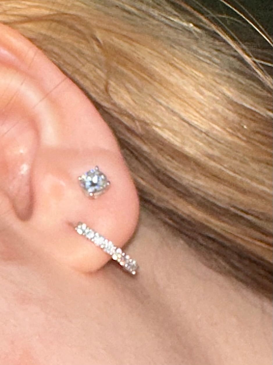 Customer photo review of MOISSANITE ETERNITY EARRINGS. - WHITE GOLD