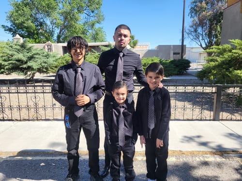 Customer photo review of Black Pink Striped Silk Tie Hanky Cufflinks Set