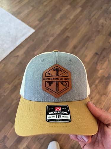 Customer photo review of Custom Leather Patch Trucker Hat - Richardson 115