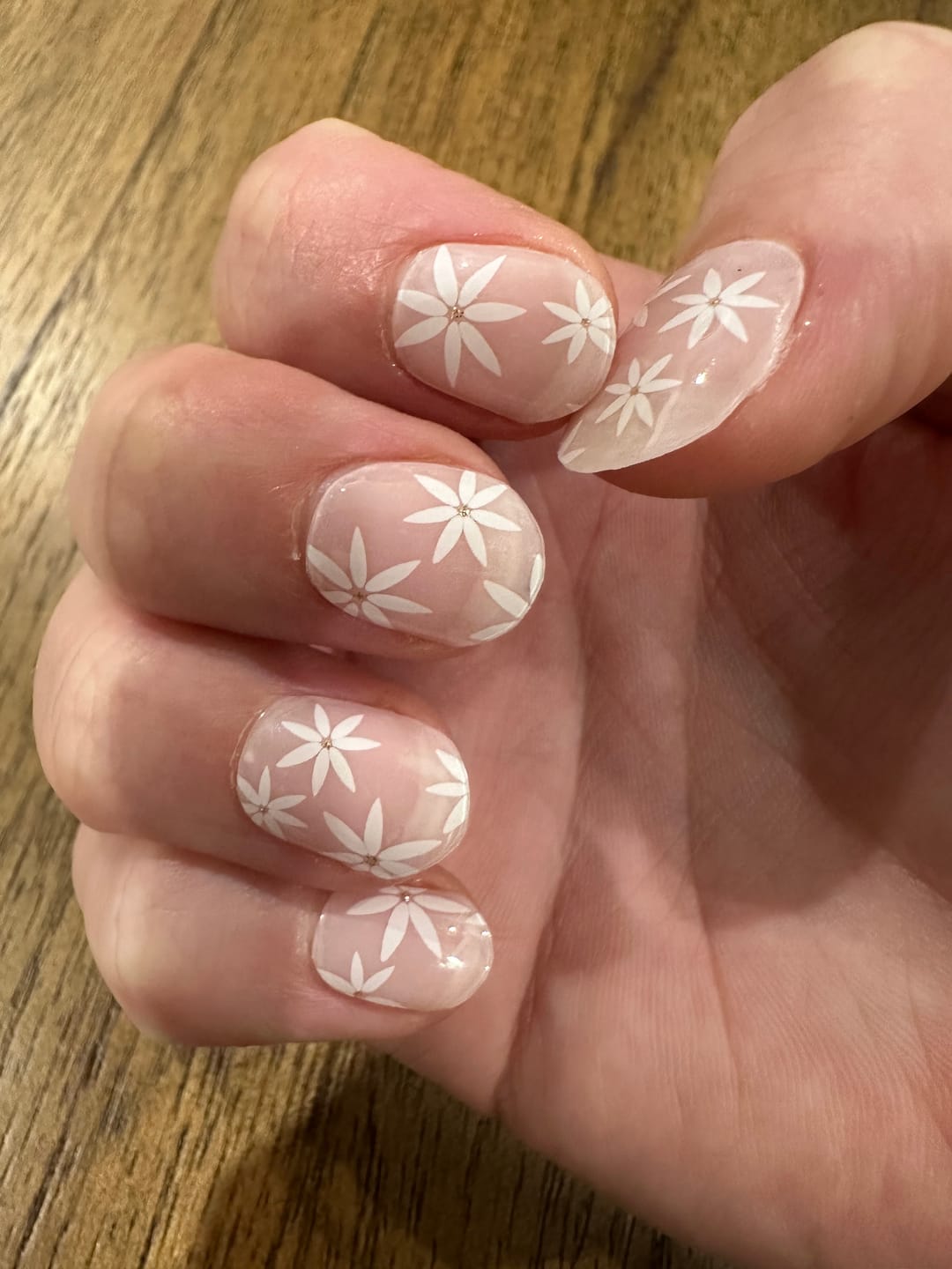 Customer photo review of Pretty Pink Daisies DIY Semicured Gel Nail Sticker Kit