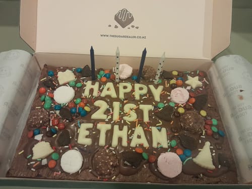 Customer photo review of Mega custom message birthday brownie