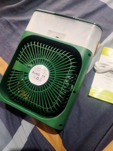 Customer photo review of Mini Portable Fan Air Cooling fan Humidifier Purifier Mist Cooler with 7 Colors LED Light