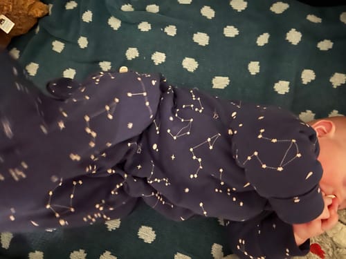 Customer photo review of Zip Sleep Sack With Sleeves 2.5 TOG - Constellation