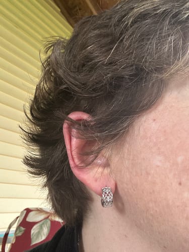 Customer photo review of Clover CZ Small Huggie Earrings in Sterling Silver 0.55"