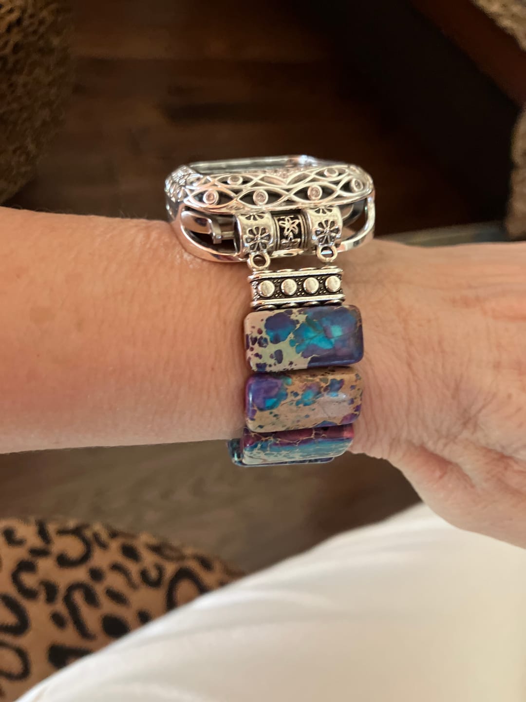 Customer photo review of Majestic Tibetan Jasper Stretch Apple Watch Strap