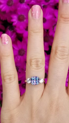 Customer photo review of 3-Stone Kaleidoscope Purple Aqua CZ Ring in Sterling Silver 2ct