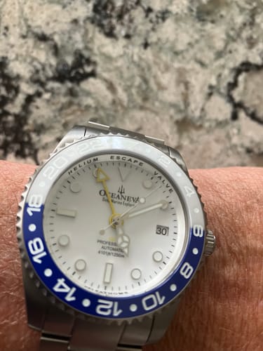 Customer photo review of Oceaneva™ Men's GMT TITANIUM Automatic Deep Marine Explorer 1250M White & Blue Ceramic Bezel Watch