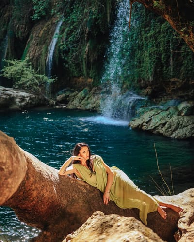 Customer photo review of Enjoy Your Vacation Cotton Gauze Ruched Shoulder Drape Maxi Dress