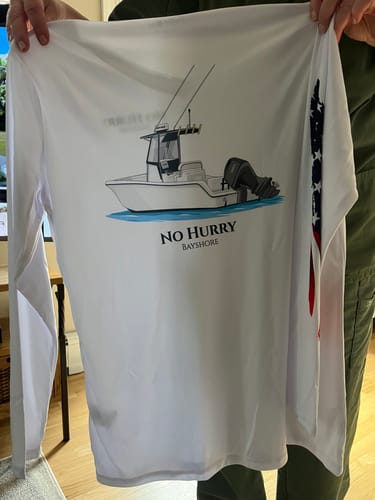 Customer photo review of American Flag Women's Dri-Fit Custom Boat Shirts - Long Sleeve
