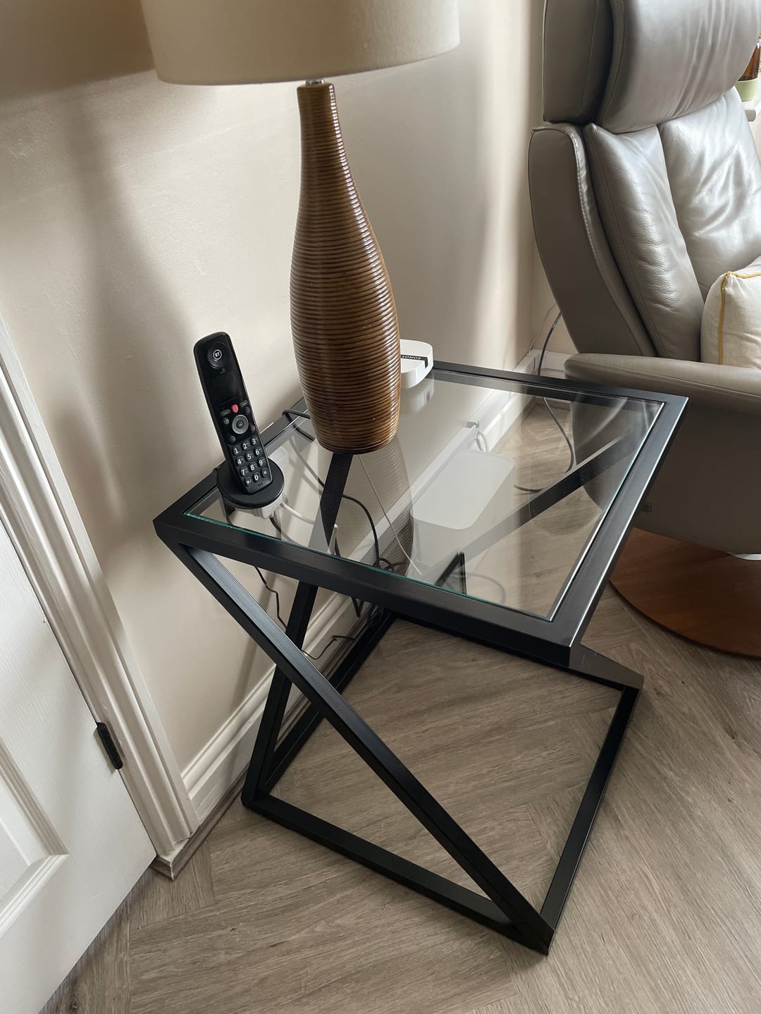 Customer photo review of Twisted Glass Matte Black Side Table