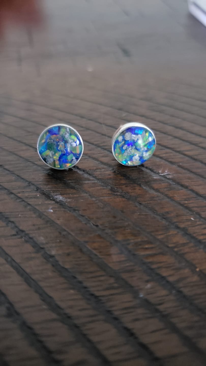 Customer photo review of Opal Stud Earrings with Infused Cremation Ash