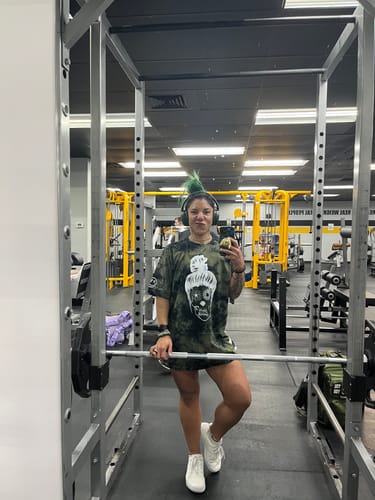 Customer photo review of Salty Savage Unisex “Messy Bun Skull” Oversized Tie Dye Crew Tee