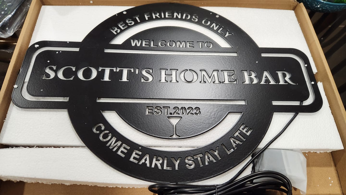 Customer photo review of Personalized LED Color Changing Man Cave Sign