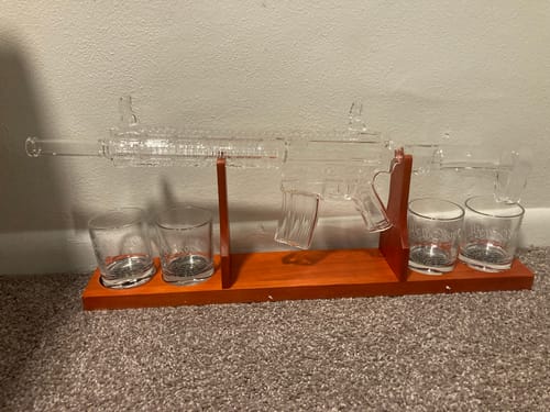 Customer photo review of AR-15 Glass Decanter with Constitution Whiskey Glasses