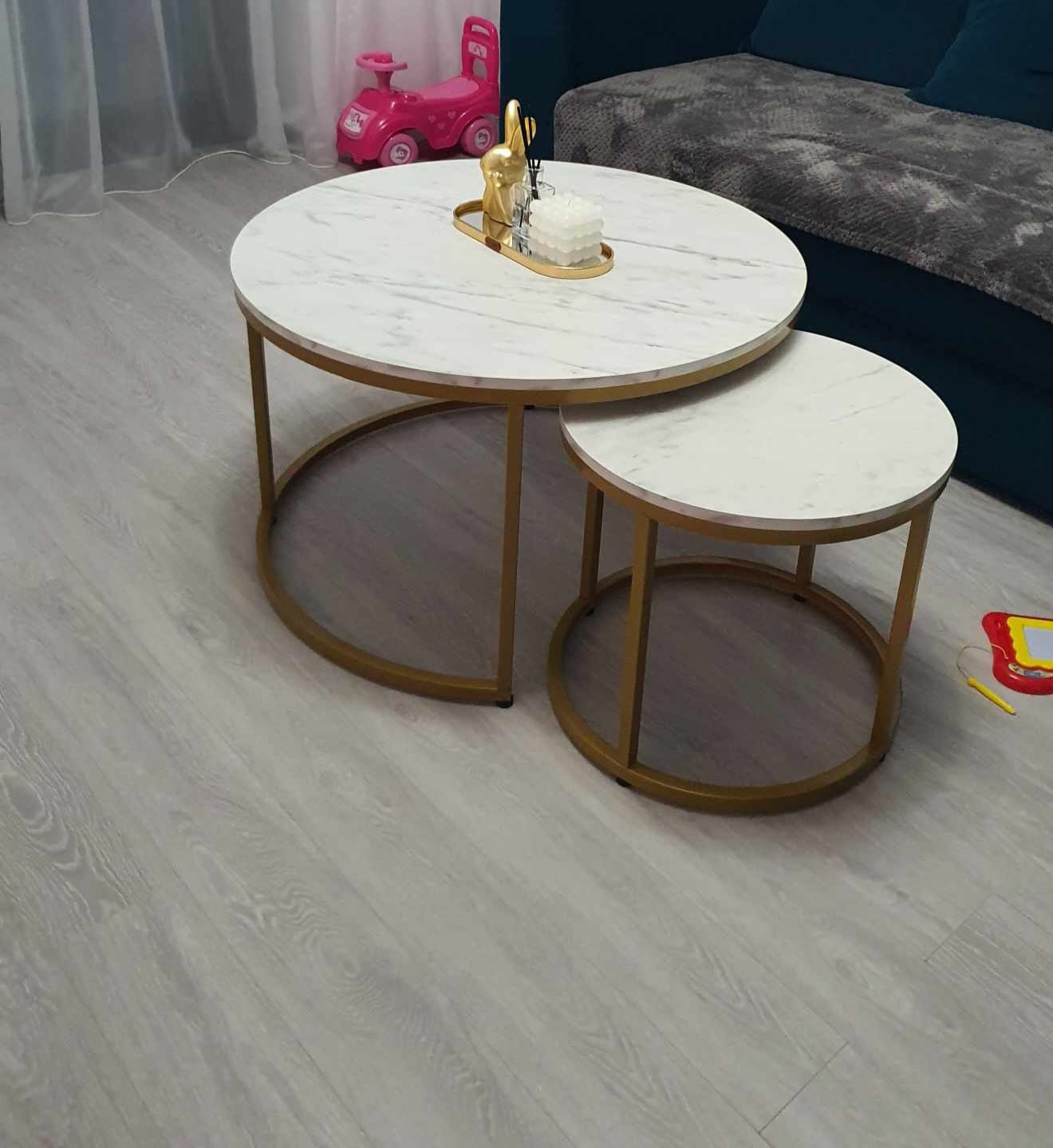 Customer photo review of Set 2 masute cafea DION, alb cu efect de marmura/auriu