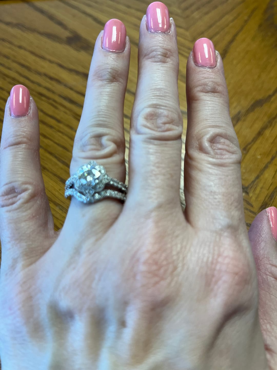 Customer photo review of Curved Pave Moissanite Half Eternity Wedding Band Stackable Ring