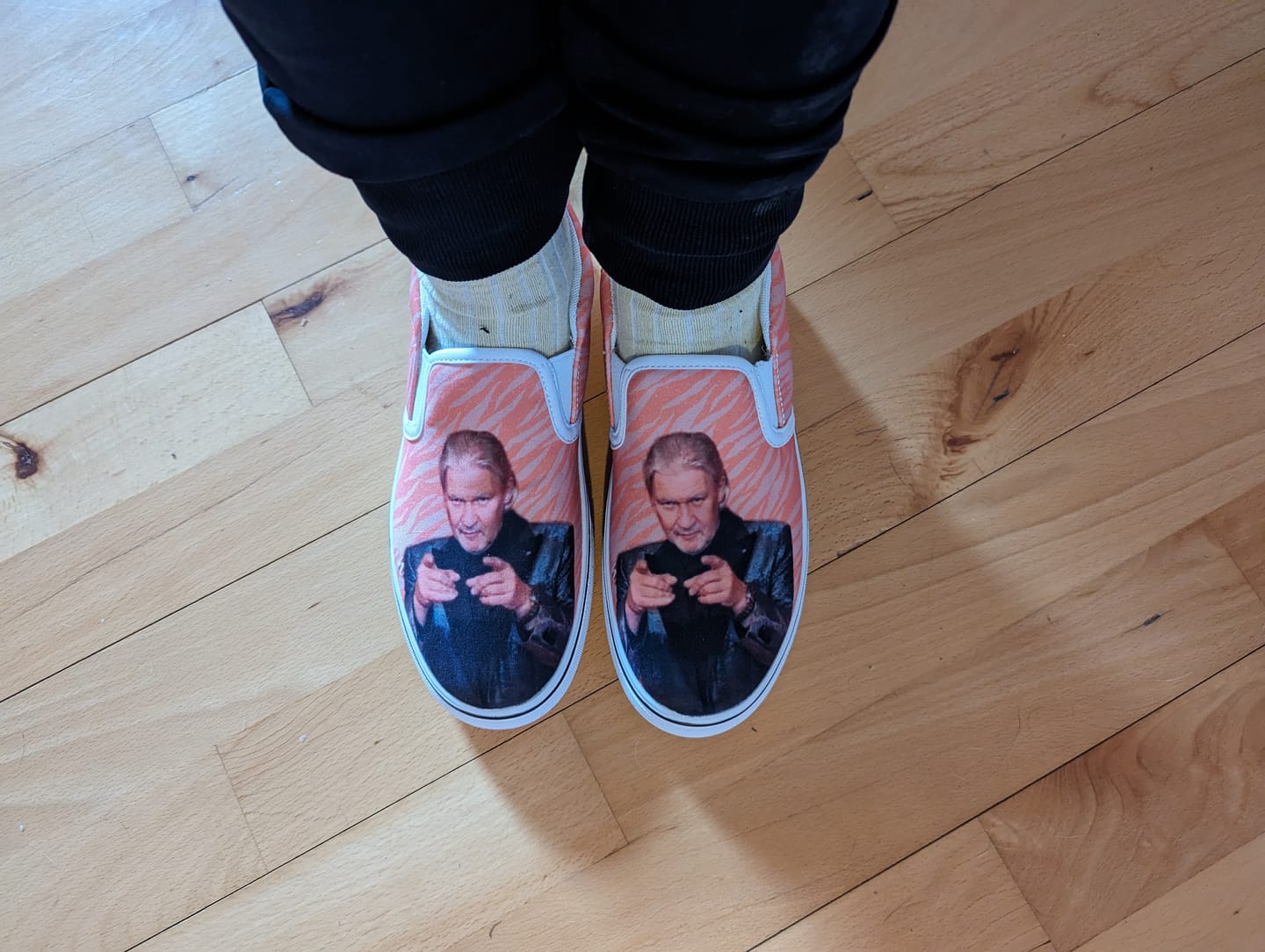 Customer photo review of Custom Slip On Sneakers With Your Pet Face - Over 100+ Combinations