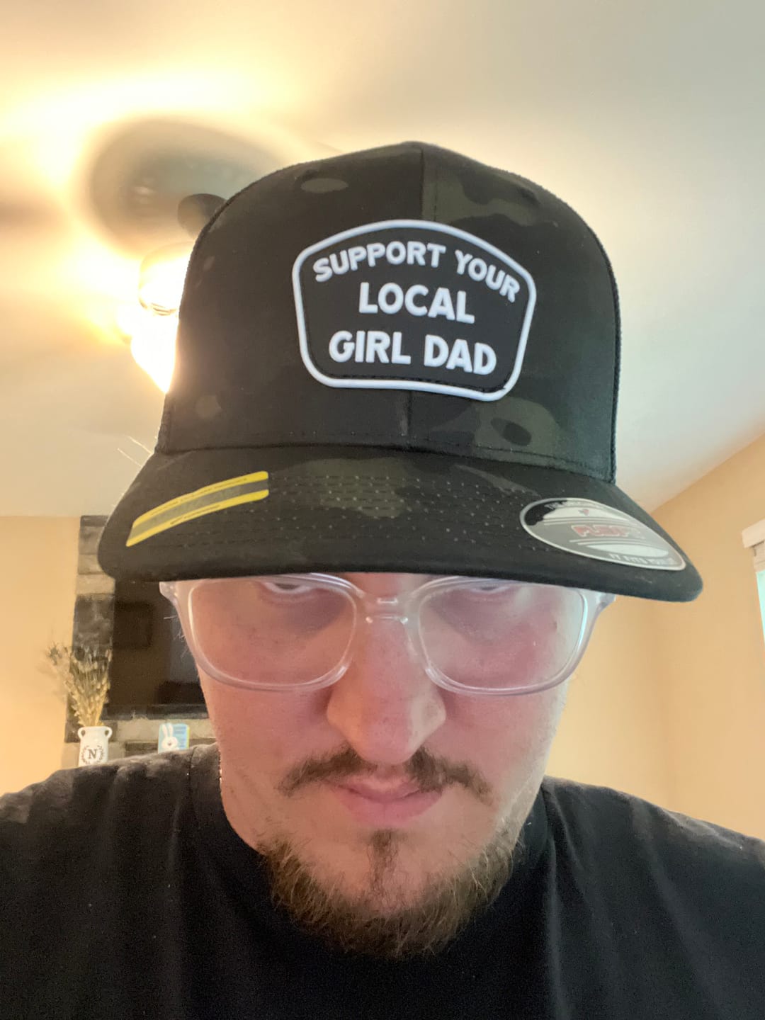 Customer photo review of Support Your Local Girl Dad FLEXFIT Patch Hat (Multicam Blackl)