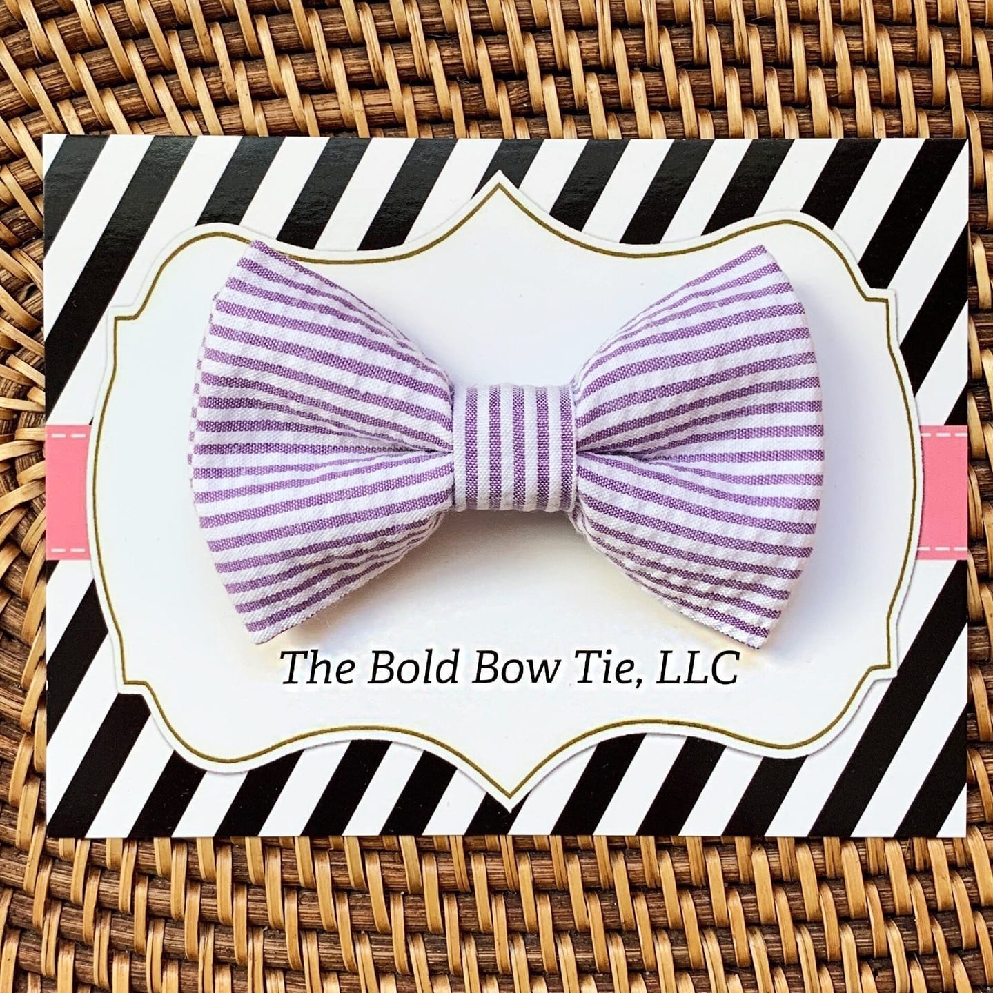 Customer photo review of Lavender Seersucker Bow Tie for Dog and Cat Collar