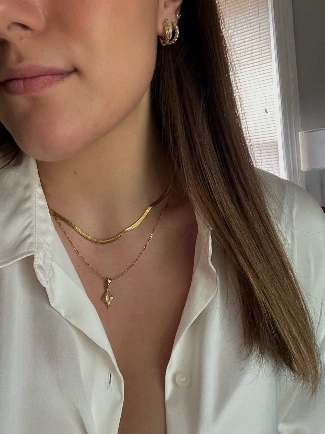 Customer photo review of Luna White Opal Gold Necklace