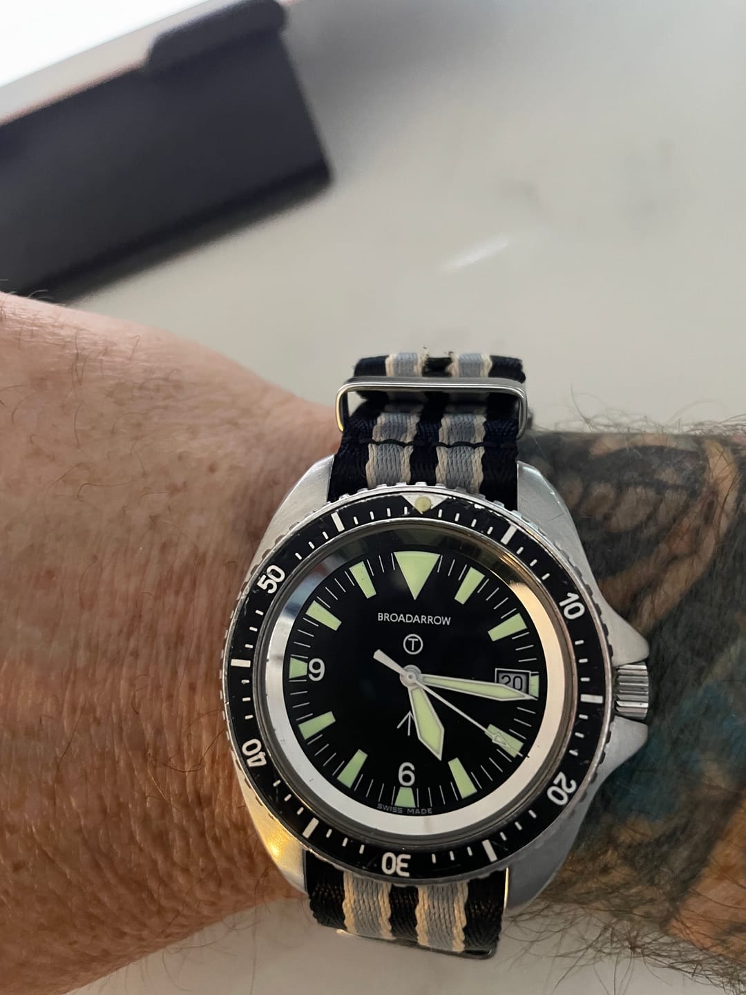 Customer photo review of Premium Woven Military Style Watch Strap - Black, Grey and Beige (No Time To Die Strap)